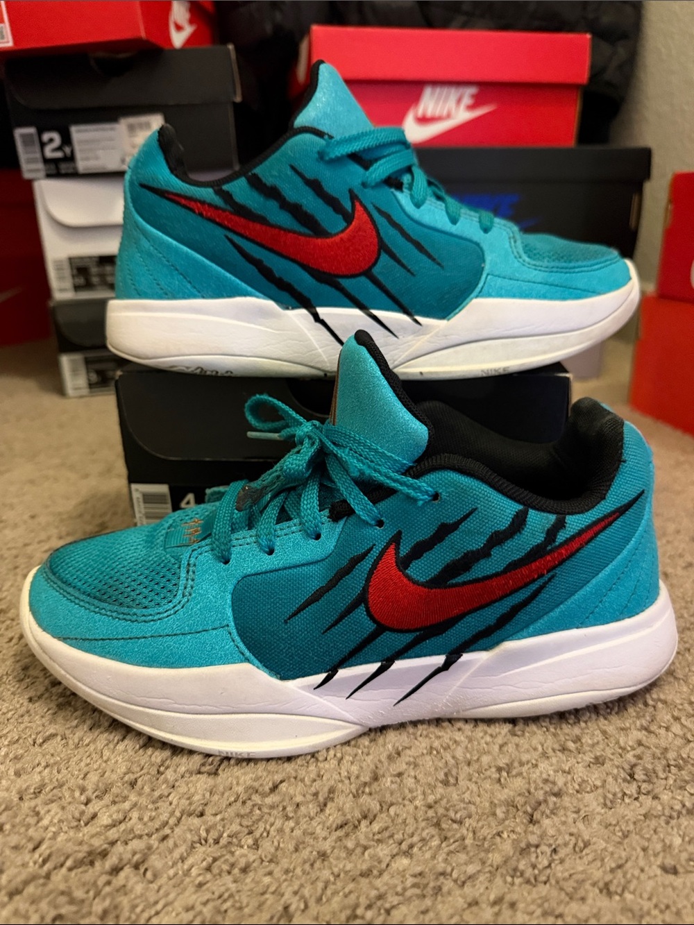 Nike Ja 2 Kids' Teal Red Swoosh Athletic Shoes